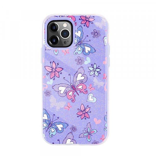 Wholesale Dual Layer High Impact Protective Hybrid Hard Design Case for iPhone 12 Pro Max 6.7 (Purple Butterfly)